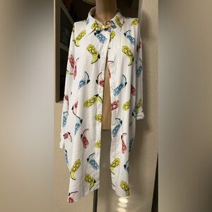 White Womens Shirt Dress with Colorful Flip-Flop Print